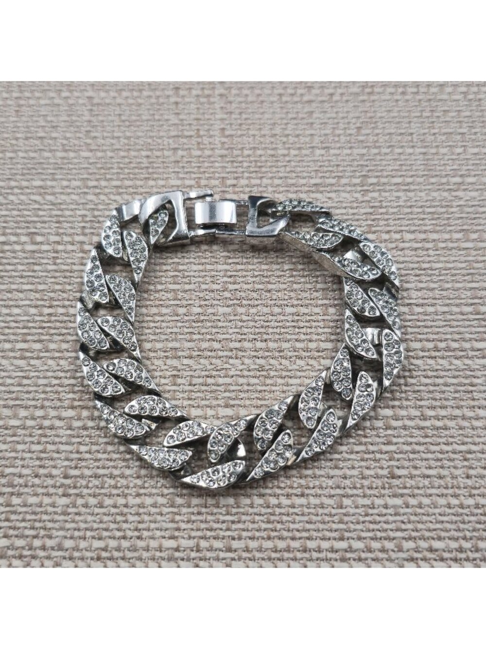 8 Inch Silver Plated Iced Out Cuban Link Chain Bracelet A7323